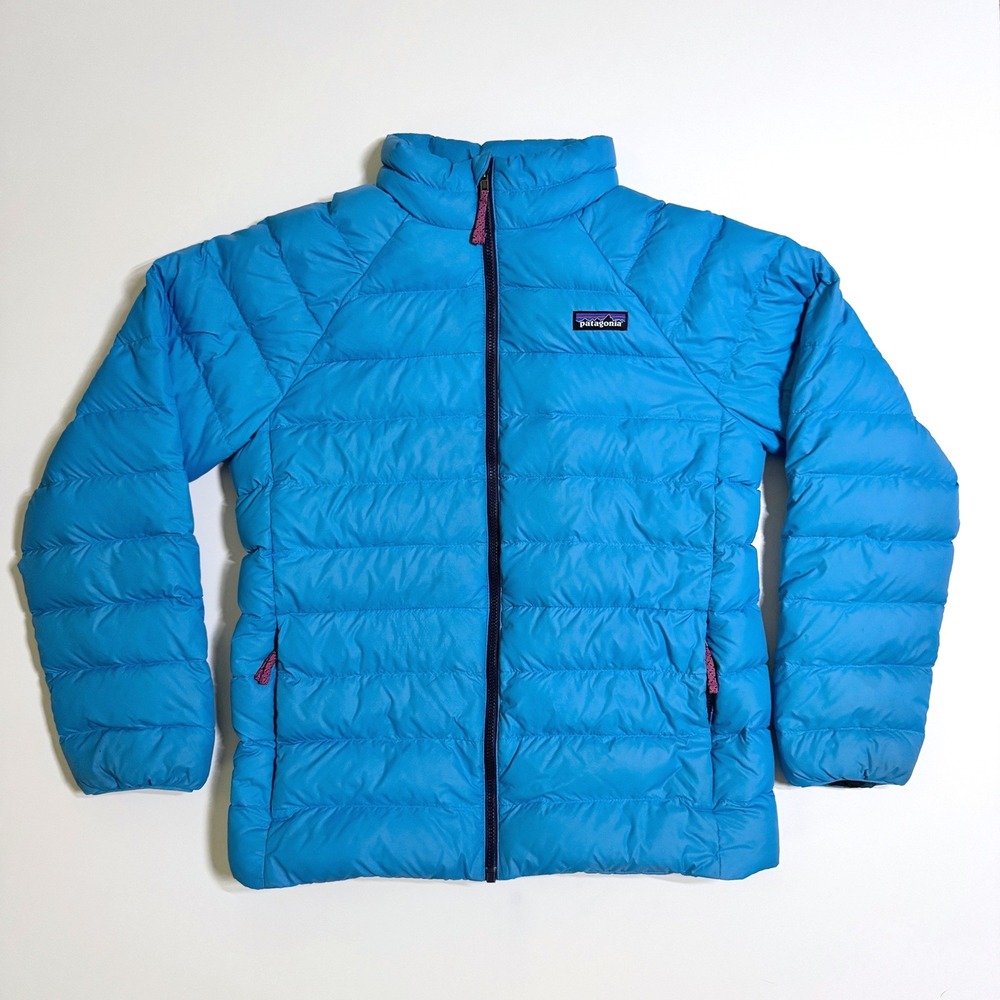 Patagonia Kids' Down Sweater Puffer Zip Jacket Coat Large 12 Shell Blue 68625
